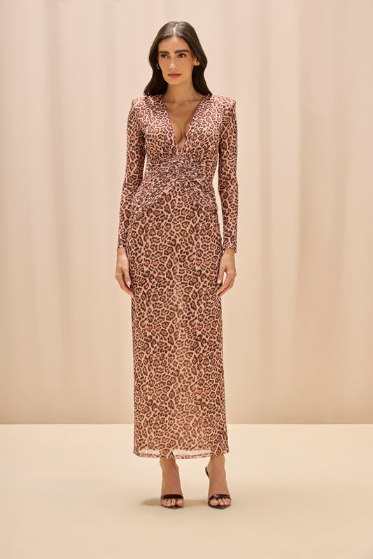 VESTIDO LONGO PANTHERA MARROM