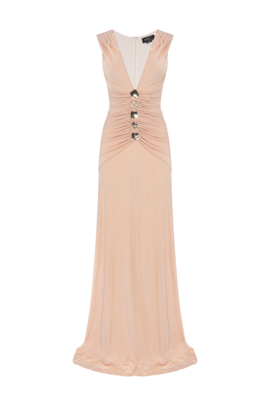 VESTIDO LONGO MOONLIT JERSEY  BEGE