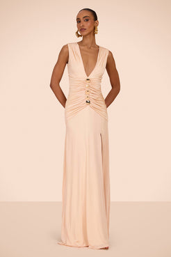VESTIDO LONGO MOONLIT JERSEY  BEGE