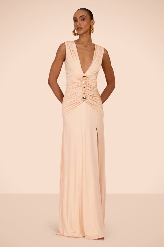 VESTIDO LONGO MOONLIT JERSEY  BEGE