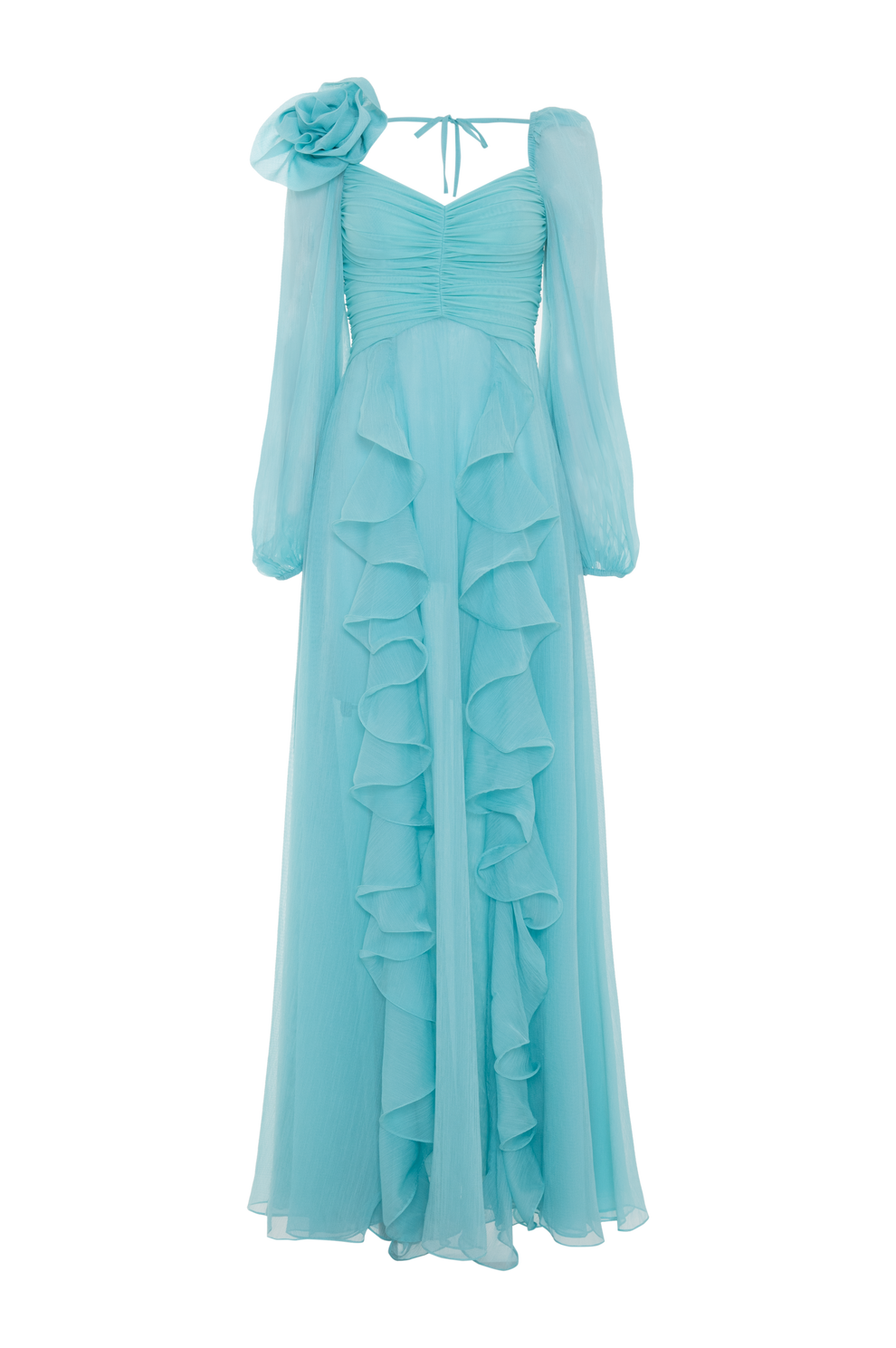 Vestidos largos de chiffon estilo halter con doble tirante Azul tinta