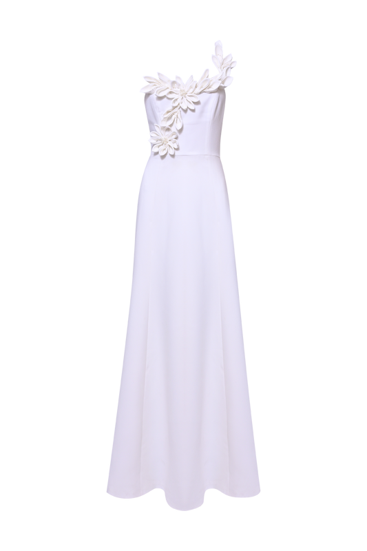VESTIDO LONGO CREPE DHALIA OFF WHITE