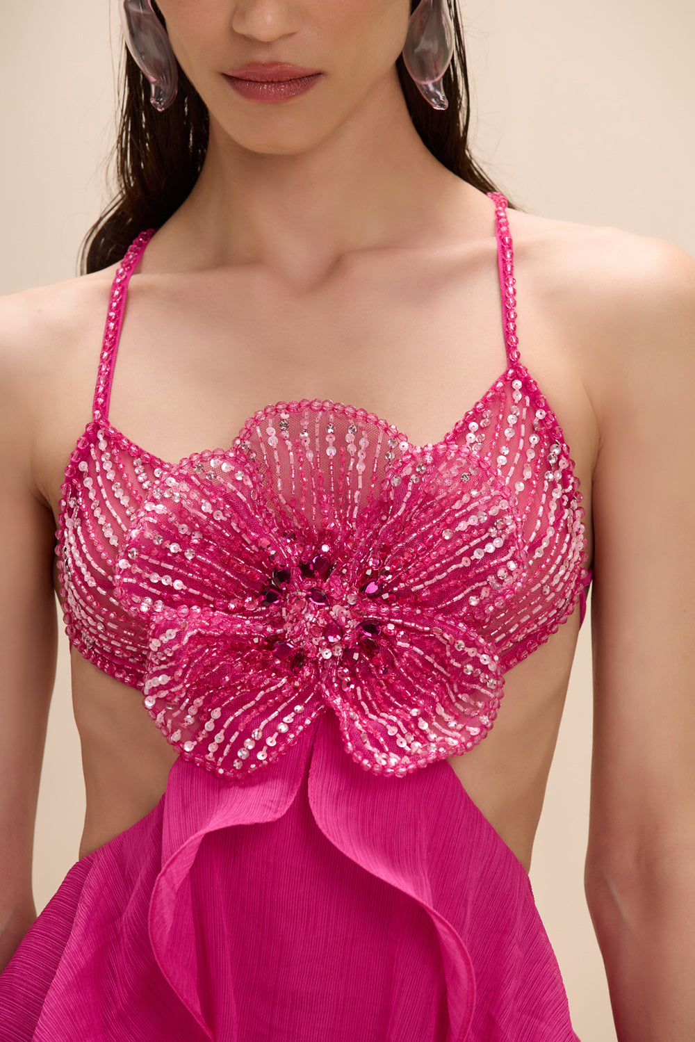 VESTIDO LONGO CHIFFON CARMEN ROSA