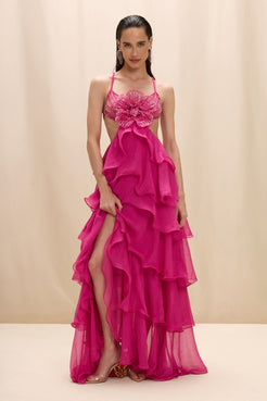 VESTIDO LONGO CHIFFON CARMEN ROSA