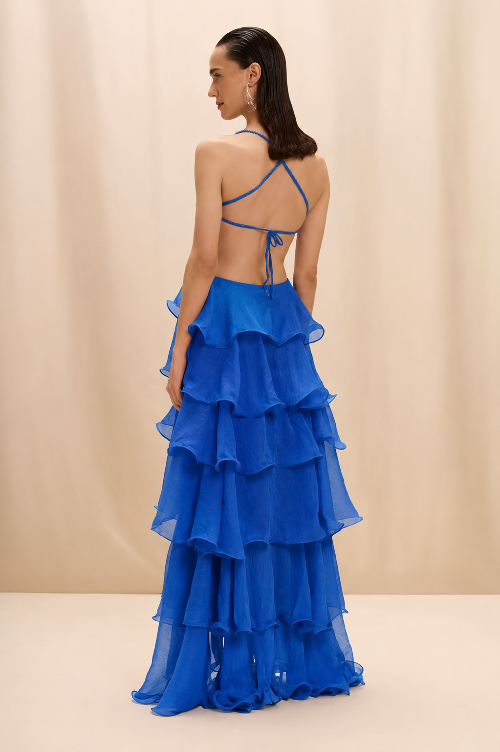 VESTIDO LONGO CHIFFON CARMEN AZUL