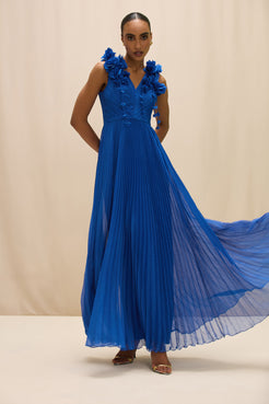 VESTIDO LONGO CHIFFON CARMEN AZUL