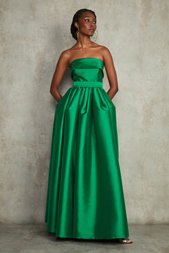 VESTIDO LONGO MIKADO LILIAN VERDE