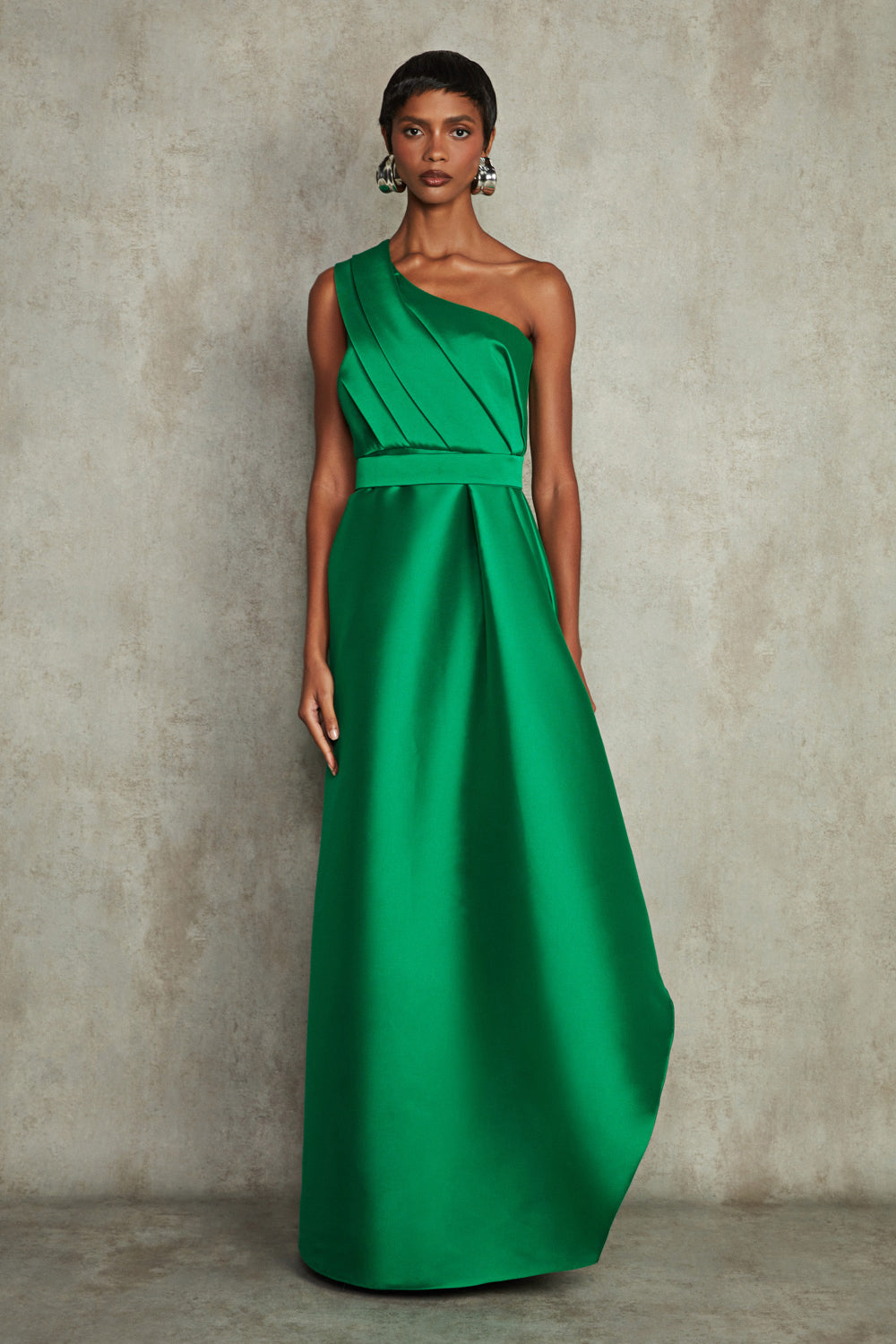 VESTIDO LONGO MIKADO LILIAN VERDE