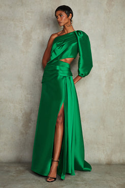 VESTIDO LONGO MIKADO LILIAN VERDE