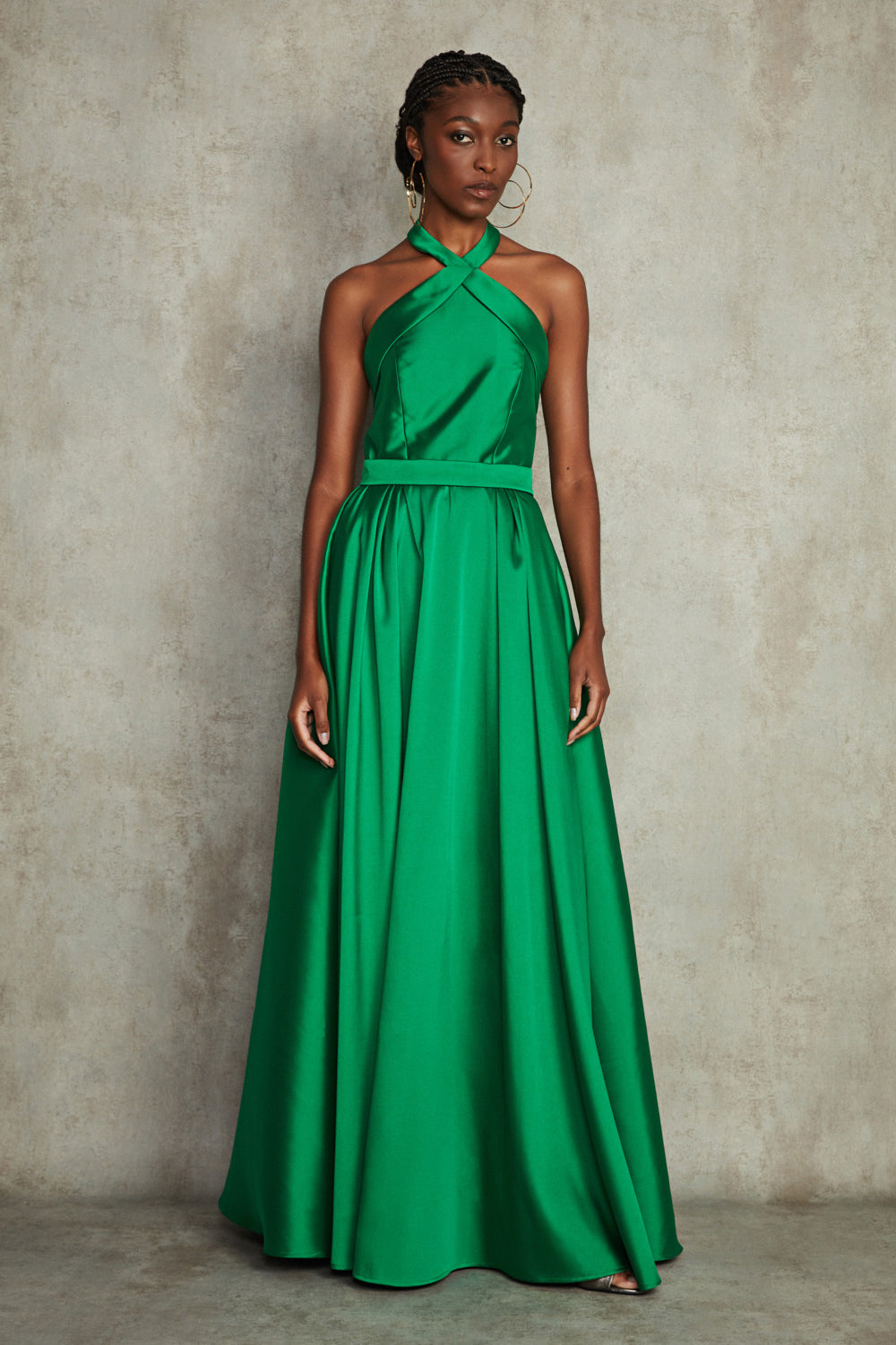 VESTIDO LONGO MIKADO LILIAN VERDE