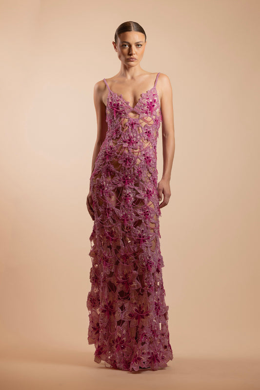 VESTIDO LONGO AMELIA EMBROIDERY ROSA