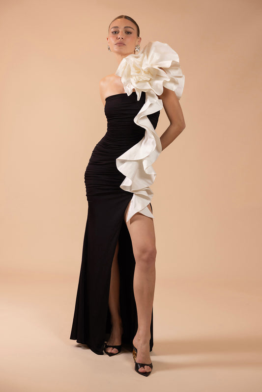 VESTIDO LONGO TAFETÁ CECILIA PRETO