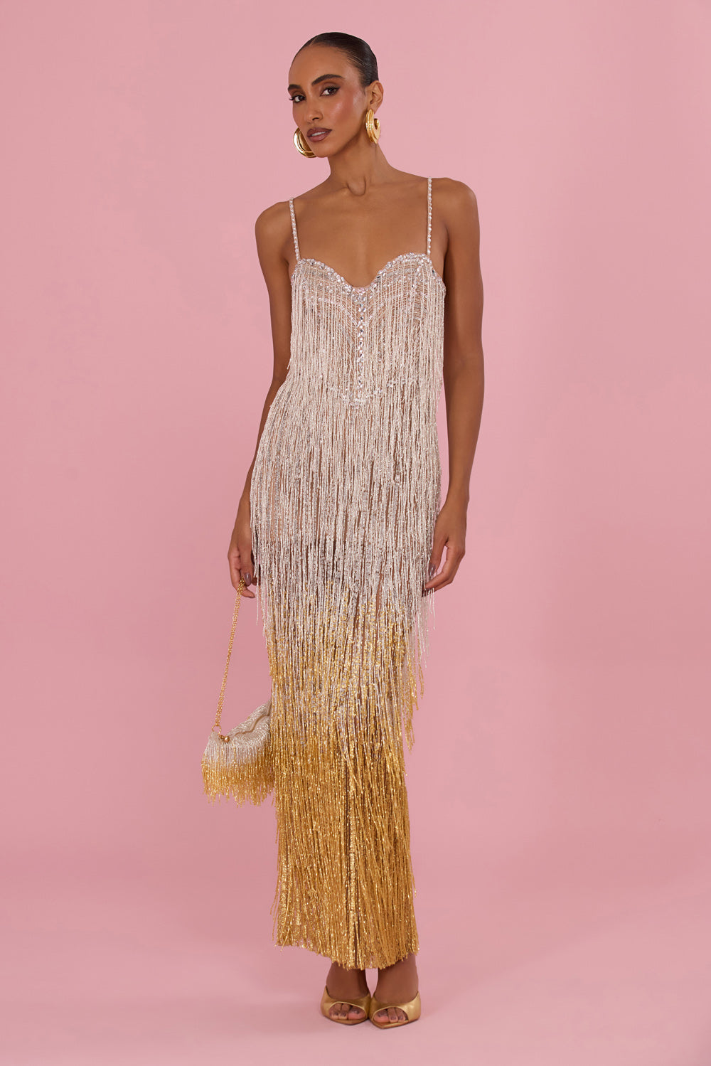 VESTIDO LONGO LINEA EMBROIDERY DOURADO