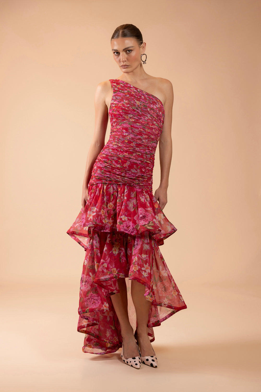 VESTIDO LONGO PEONY DOTS VERMELHO