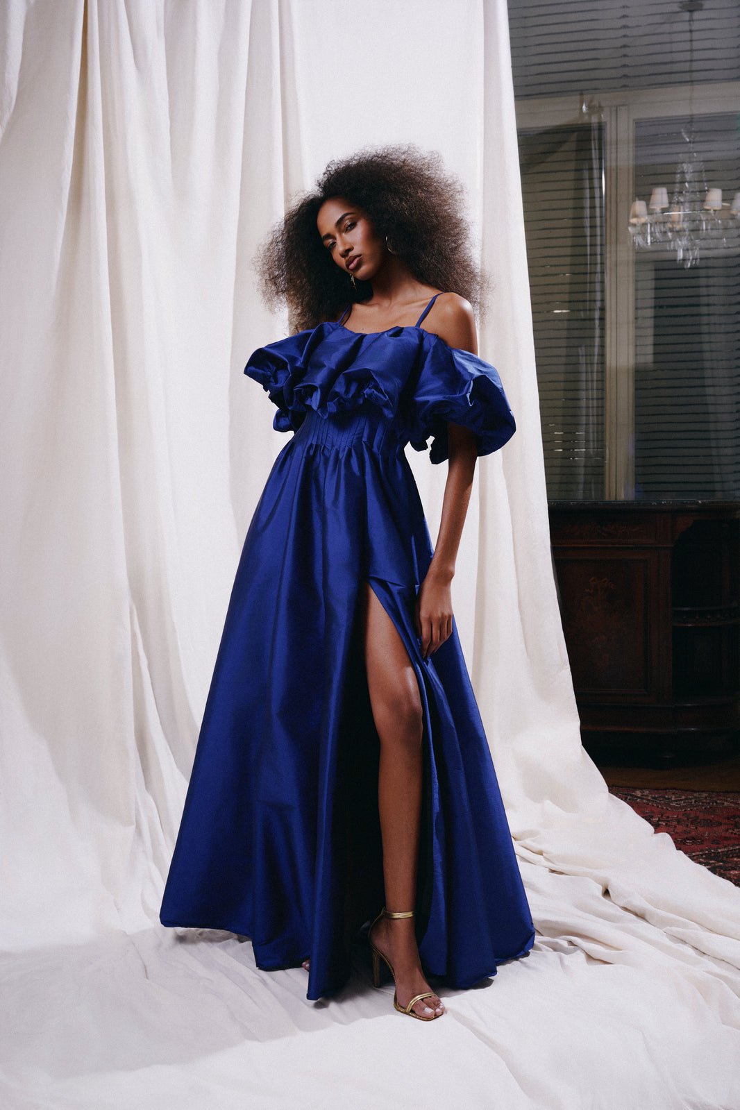 VESTIDO TAFETÁ JULIENE AZUL