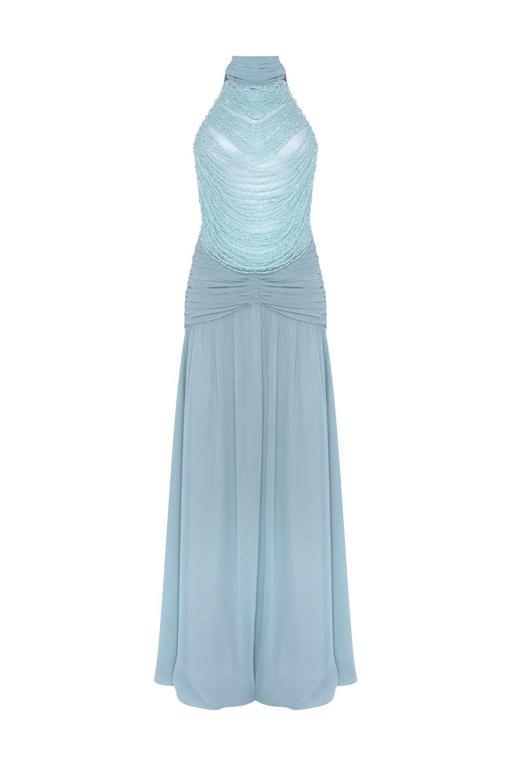 VESTIDO LONGO SILK PLISSE LILA AZUL ESVERDEADO
