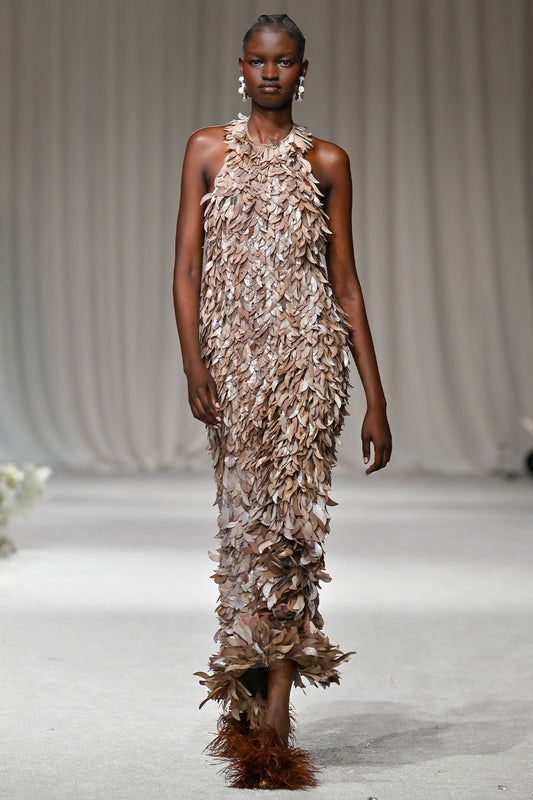 VESTIDO LONGO TULE  BRONZE MARROM