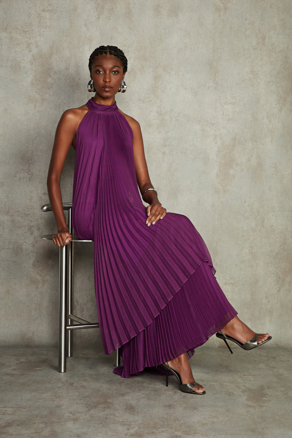 VESTIDO LONGO SILK PLISSE MAYA ROXO