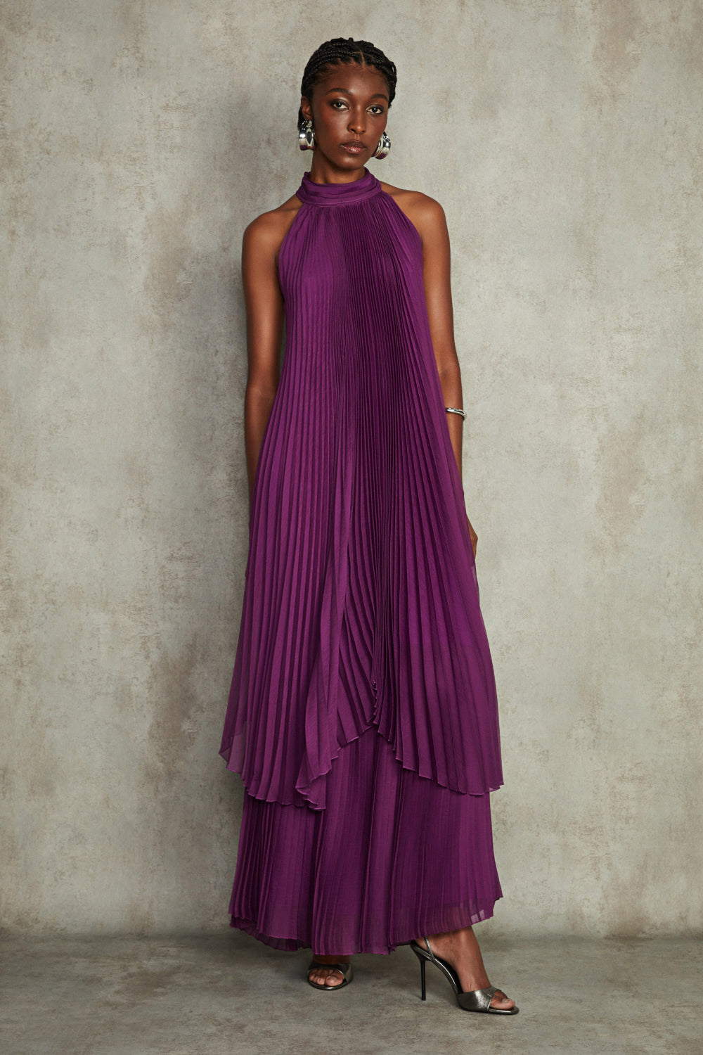VESTIDO LONGO SILK PLISSE MAYA ROXO
