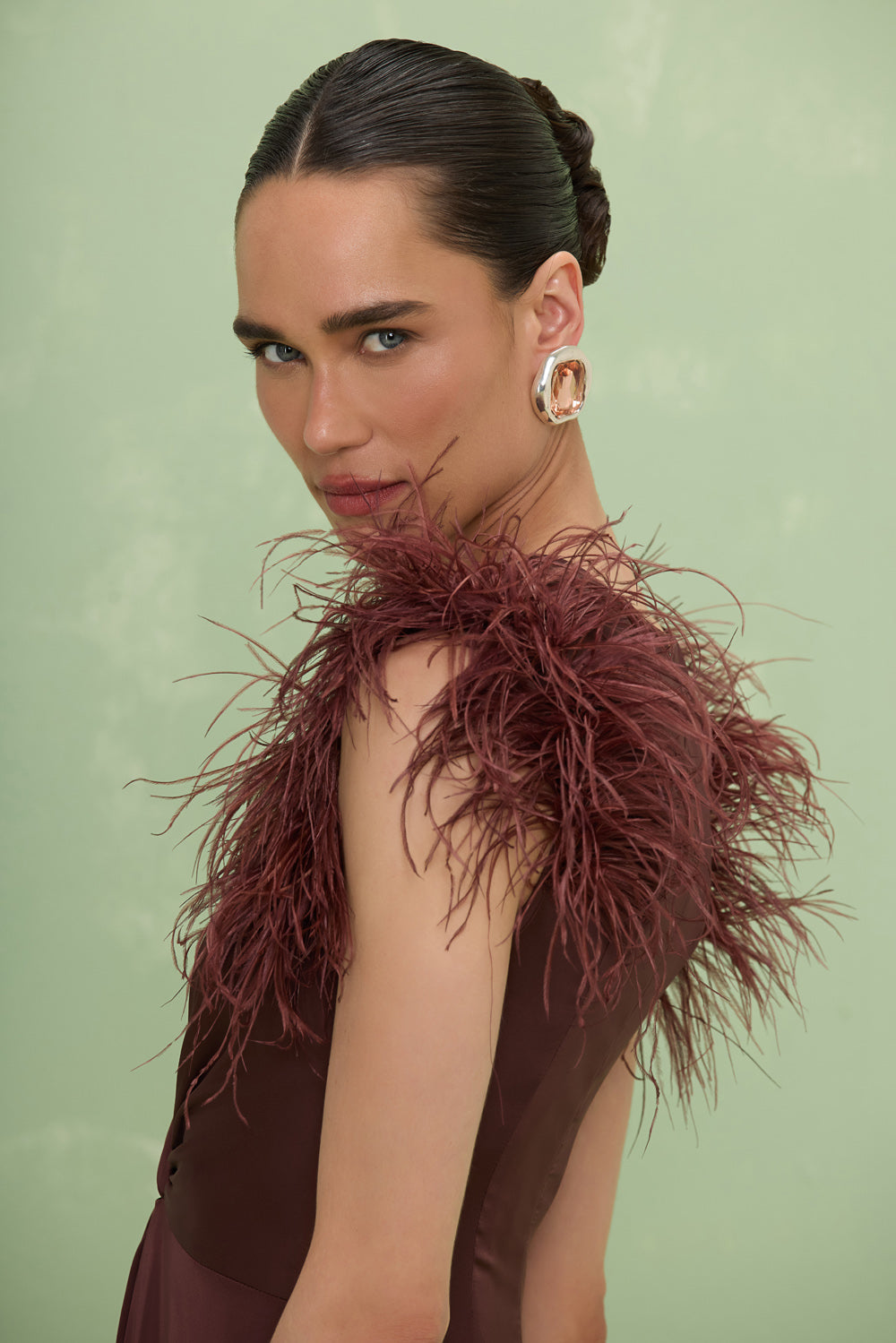 VESTIDO LONGO CETIM ISABEL MARROM