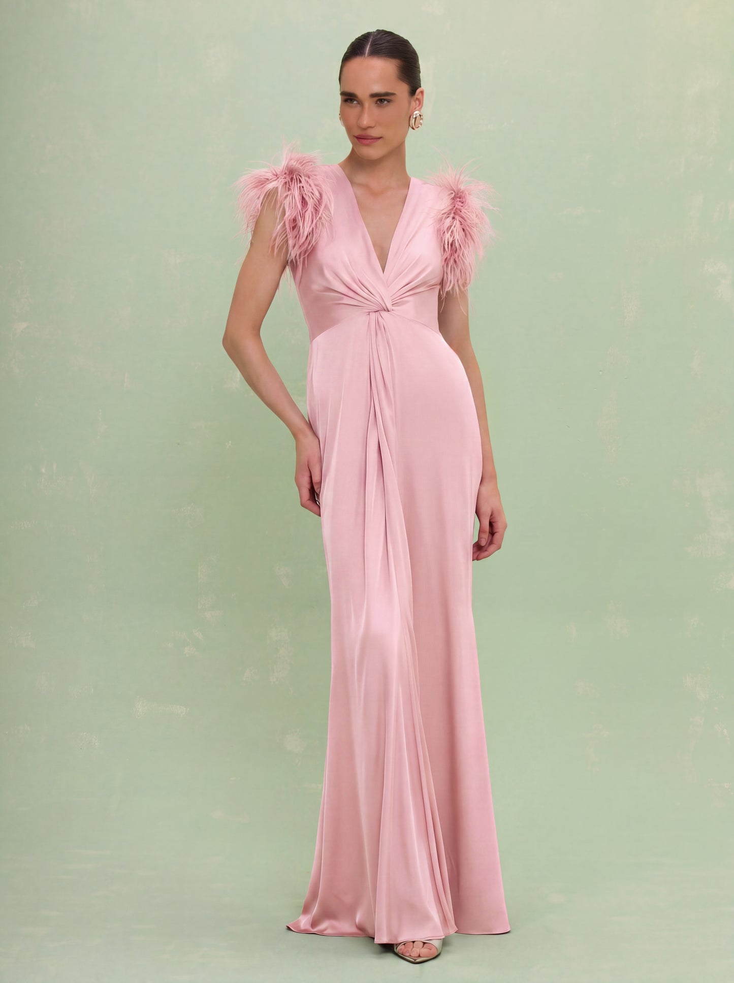 VESTIDO LONGO CETIM ISABEL ROSA CLARO