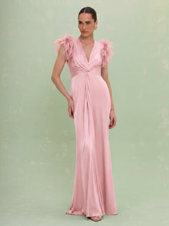VESTIDO LONGO CETIM ISABEL ROSA CLARO