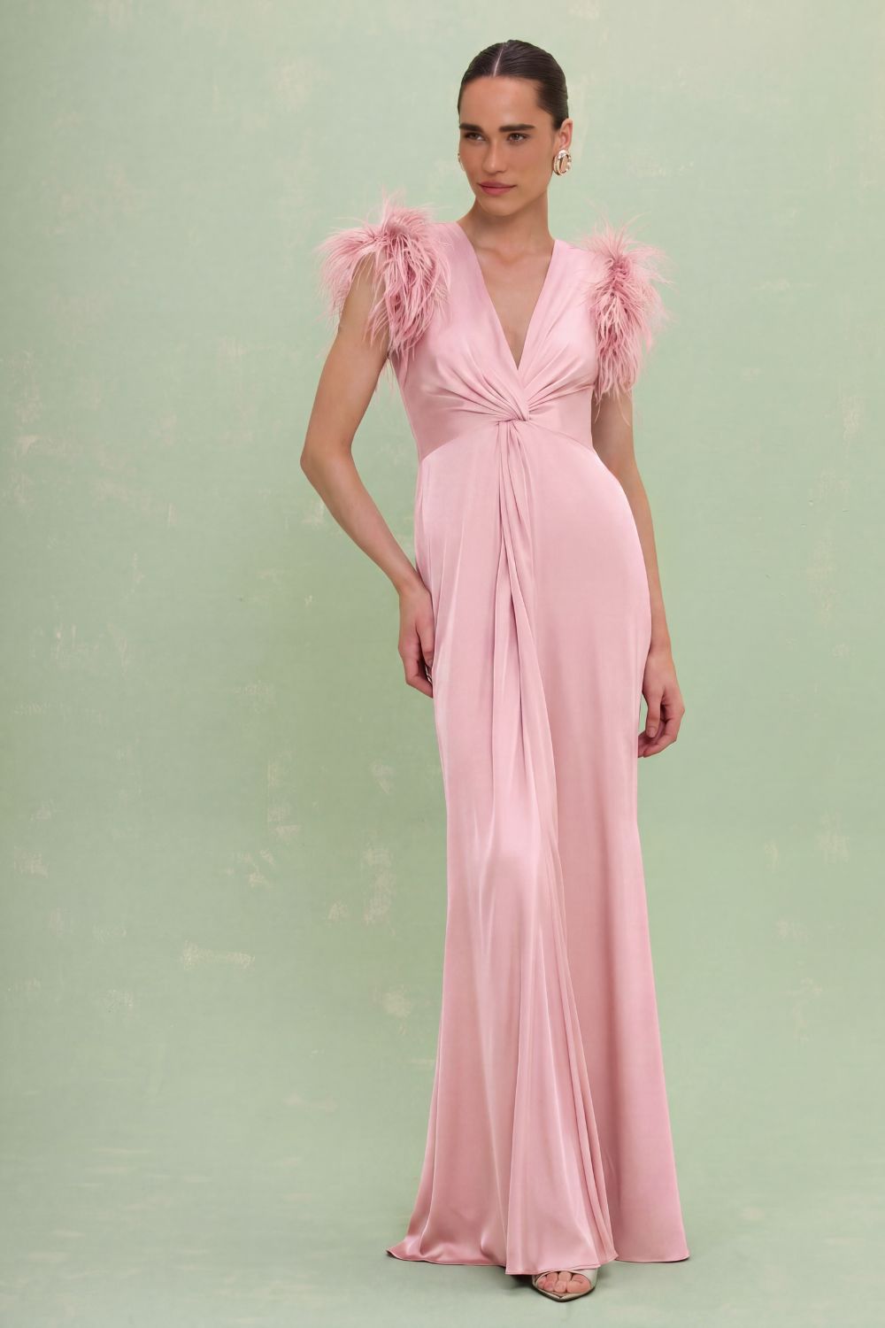 VESTIDO LONGO CETIM ISABEL ROSA CLARO