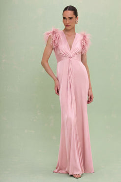 VESTIDO LONGO CETIM ISABEL ROSA CLARO