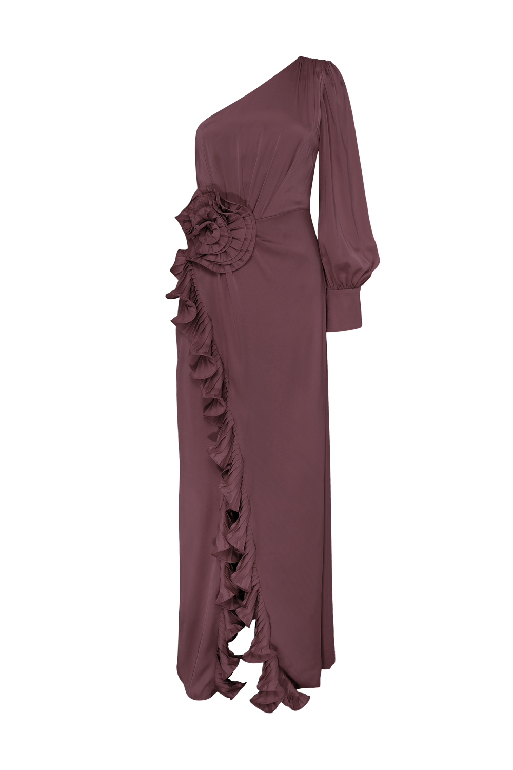 VESTIDO LONGO CETIM ISABEL MARROM