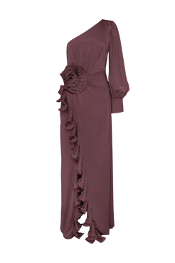 VESTIDO LONGO CETIM ISABEL MARROM