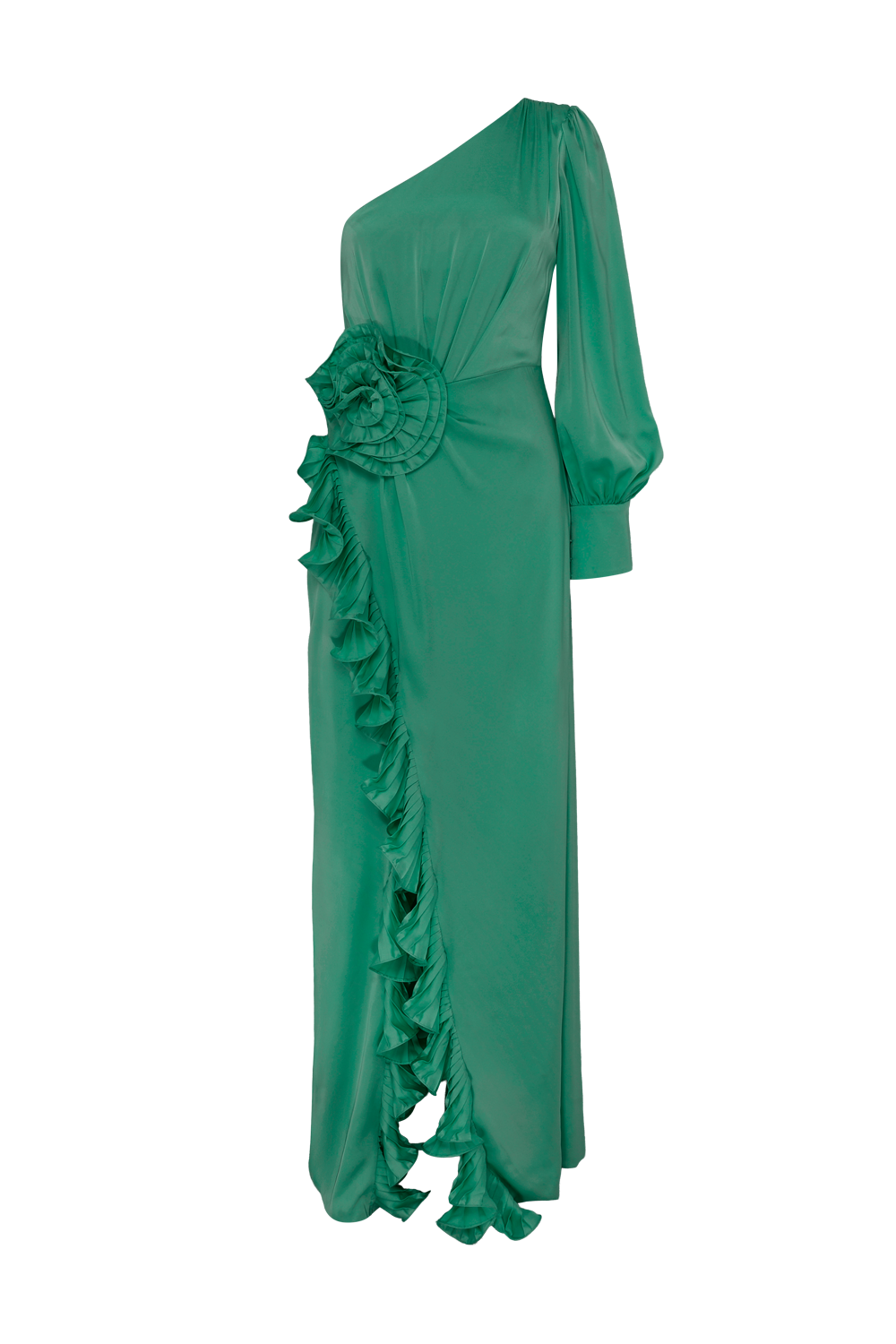 VESTIDO LONGO CETIM ISABEL VERDE ESCURO