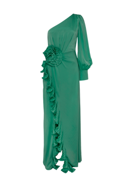 VESTIDO LONGO CETIM ISABEL VERDE ESCURO