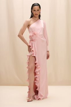 VESTIDO LONGO CETIM ISABEL ROSA CLARO