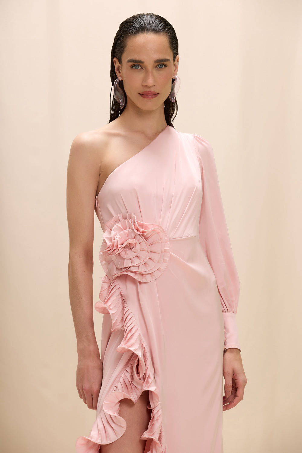 VESTIDO LONGO CETIM ISABEL ROSA CLARO