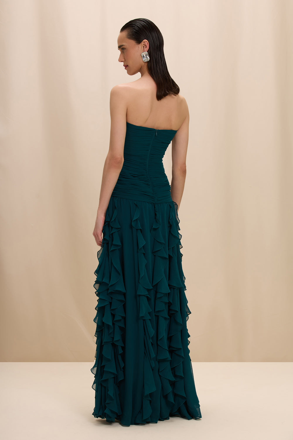 VESTIDO LONGO SILK PLISSE LILA VERDE ESCURO