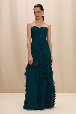 VESTIDO LONGO SILK PLISSE LILA VERDE ESCURO