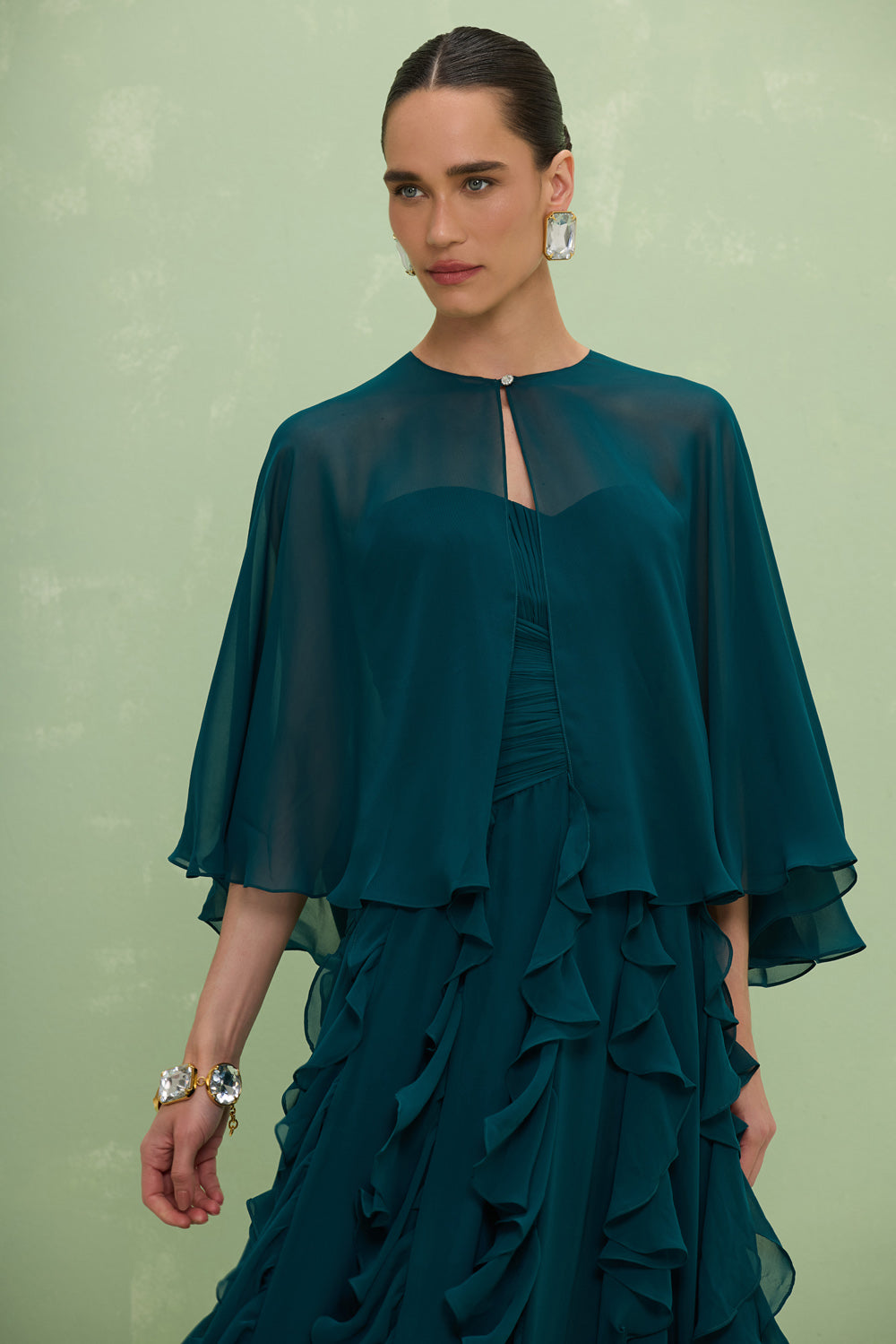CAPA SILK PLISSE LILA VERDE ESCURO
