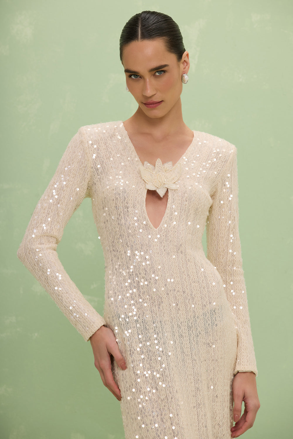 VESTIDO LONGO IARA CROCHET BEGE