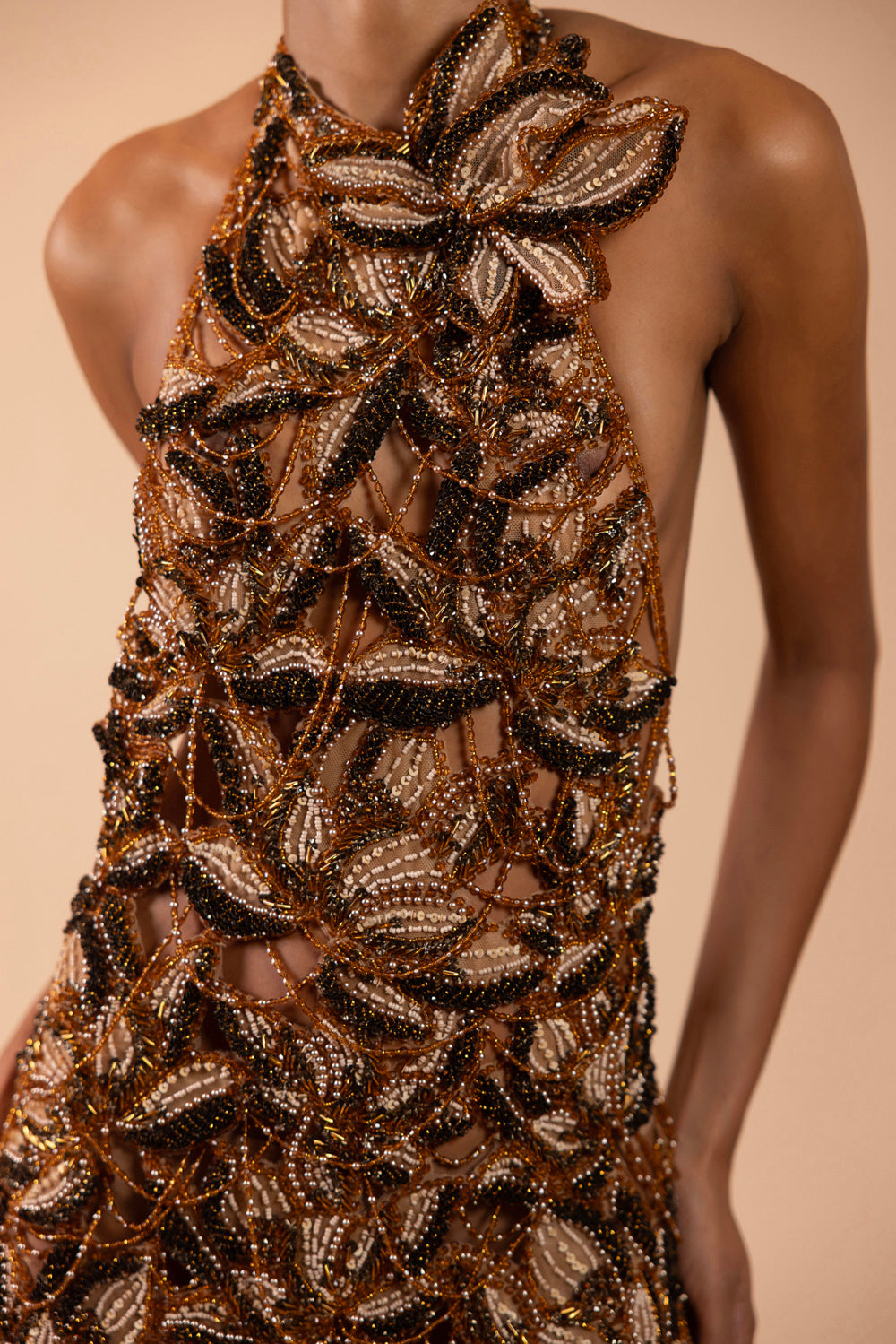 VESTIDO LONGO TULE  BRONZE MARROM
