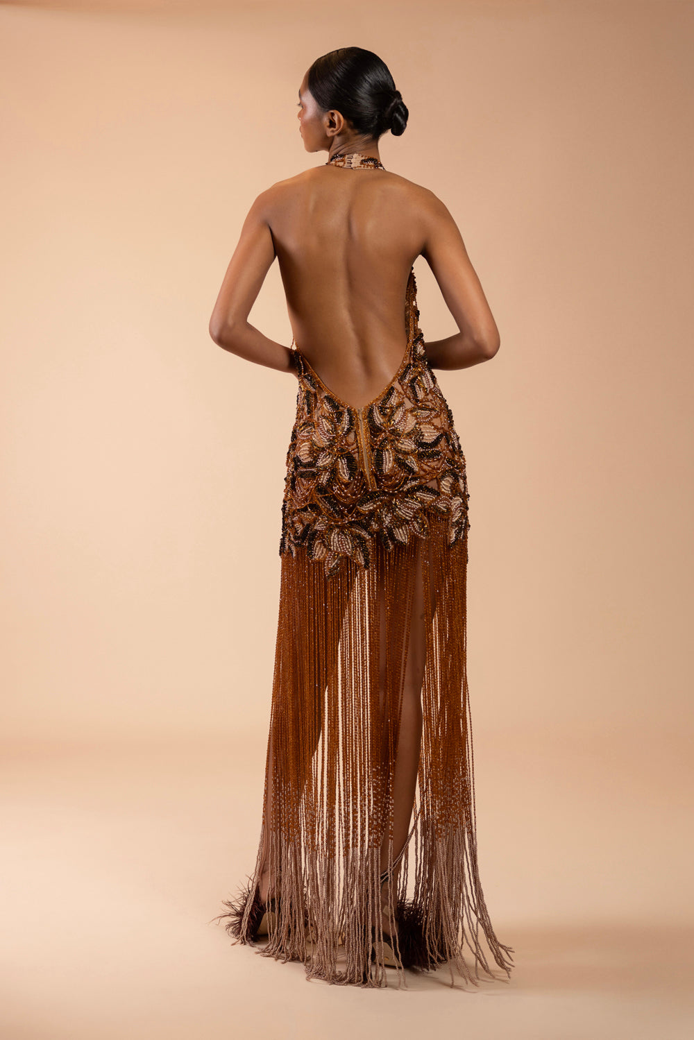 VESTIDO LONGO TULE  BRONZE MARROM