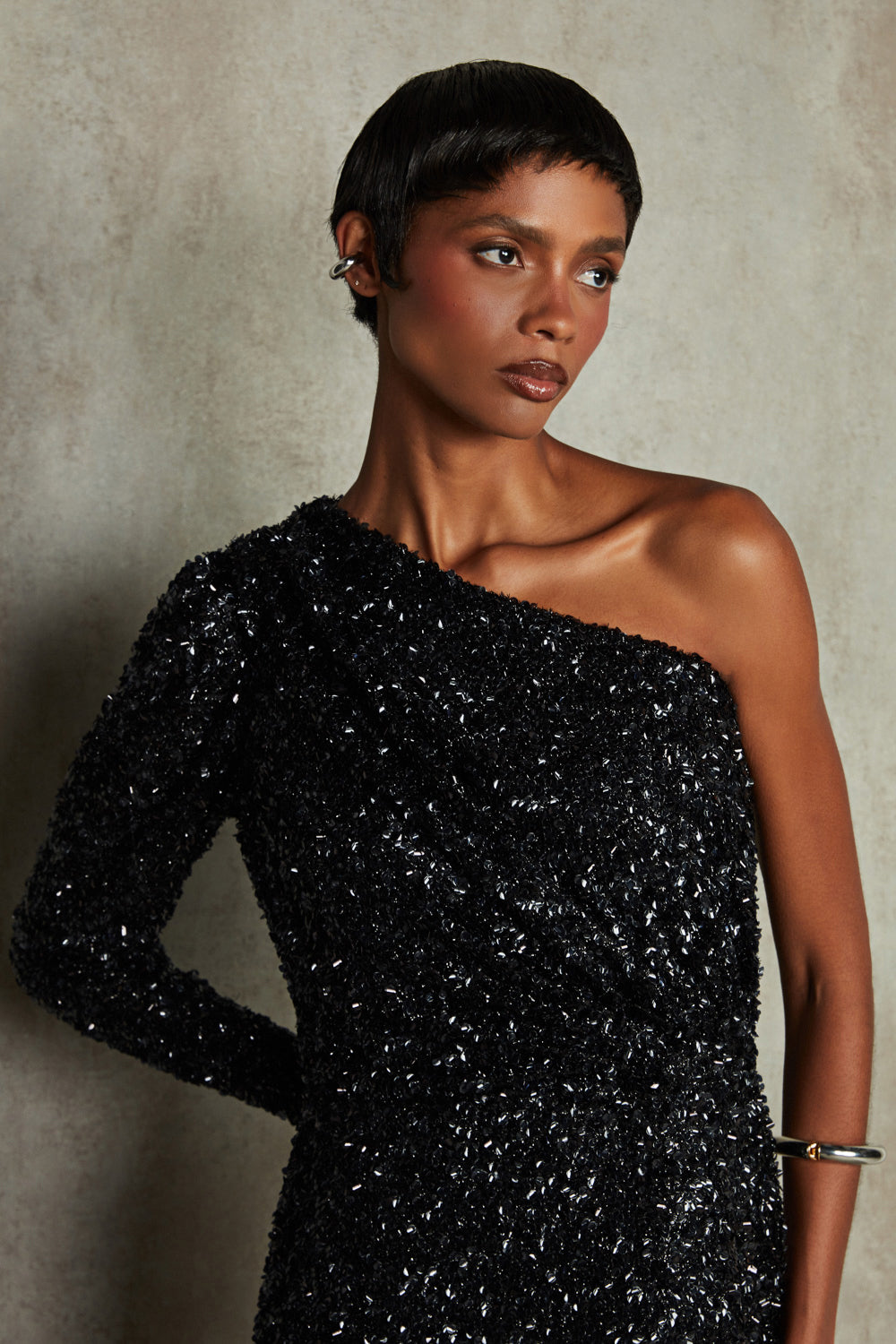 VESTIDO LONGO PAETÊ NINA  PRETO