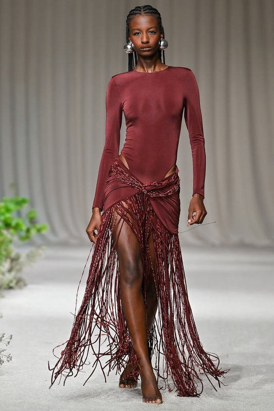 VESTIDO LONGO TAFETÁ TARSILA MARROM