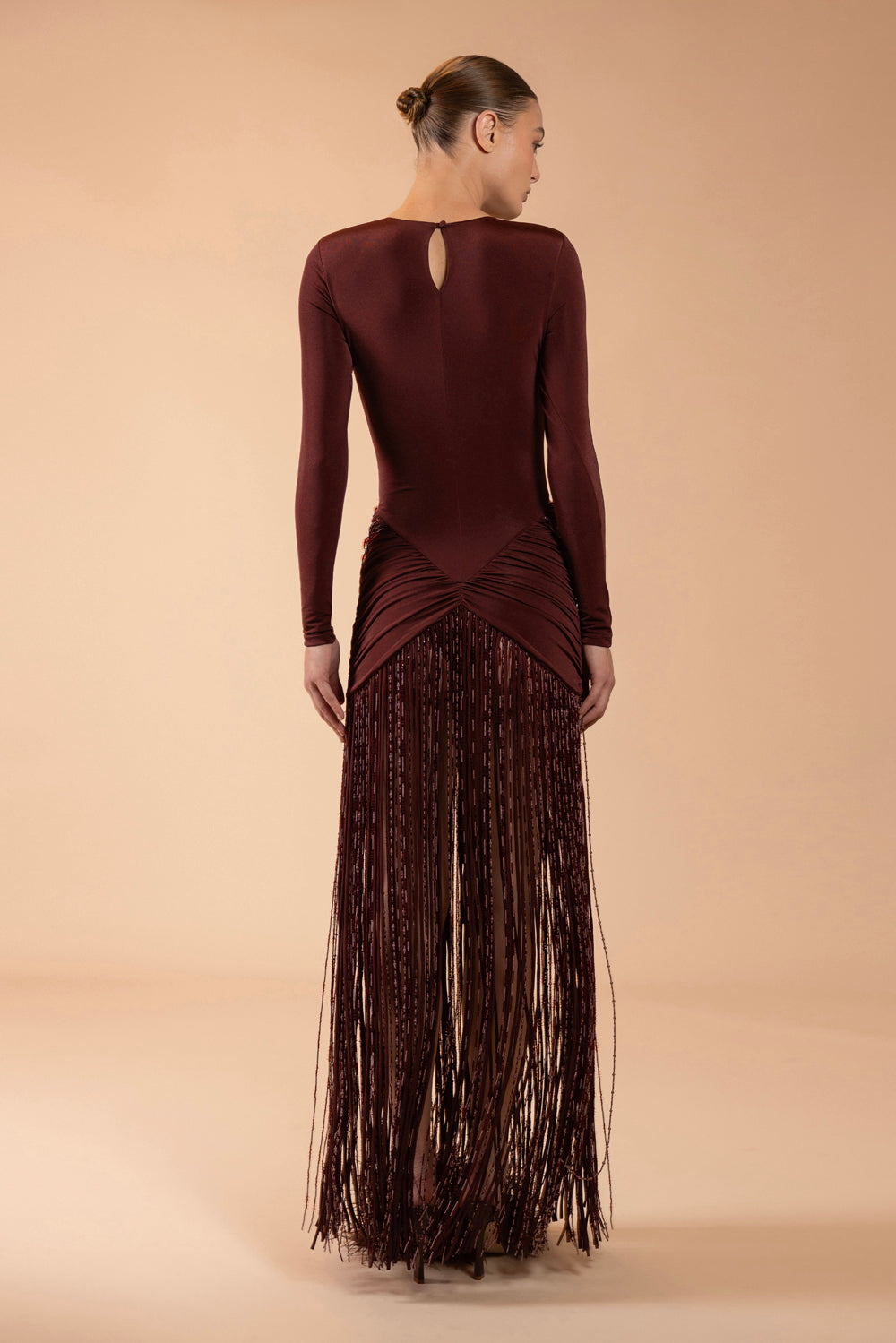 VESTIDO LONGO TAFETÁ TARSILA MARROM