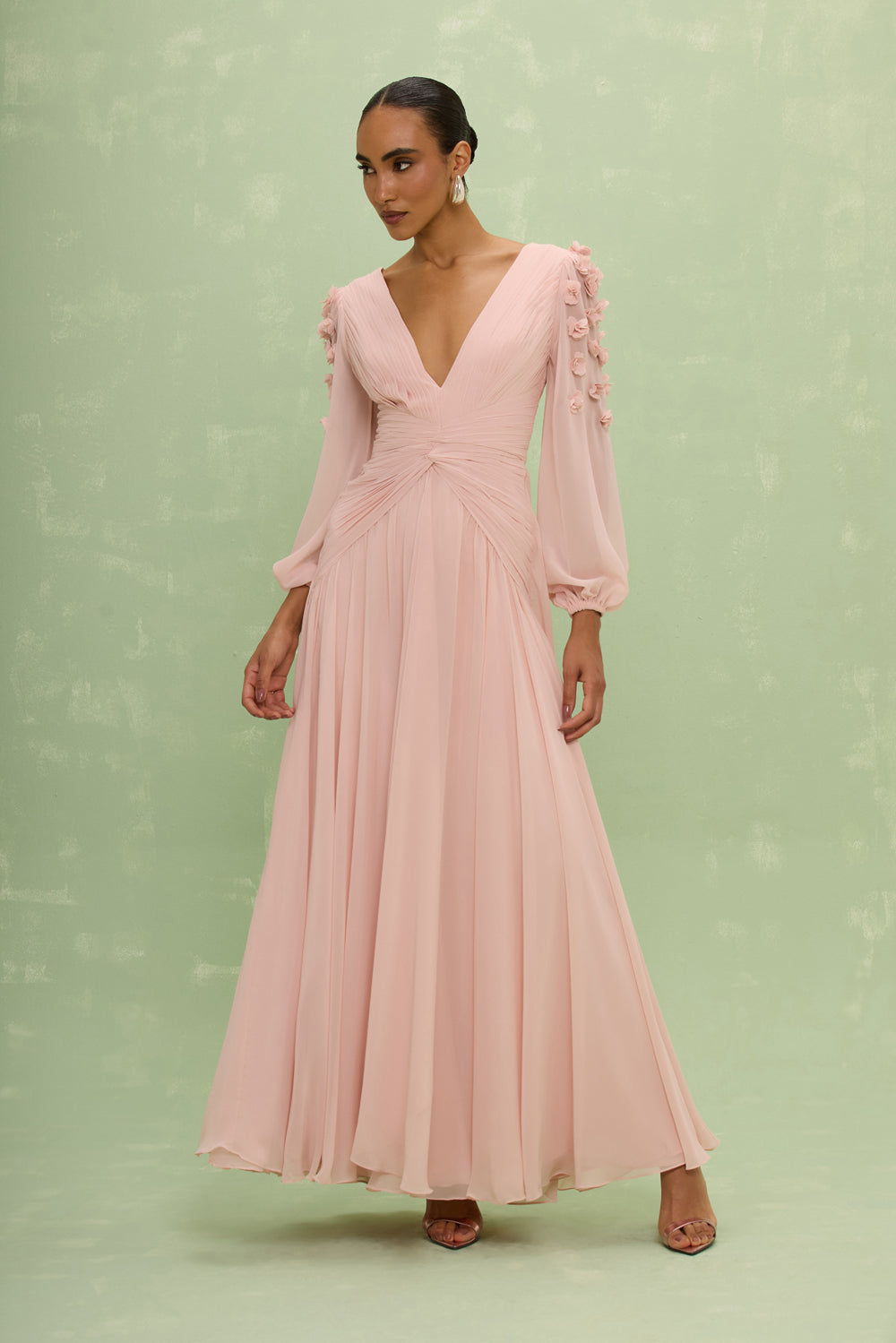VESTIDO LONGO SILK PLISSE LILA ROSA CLARO