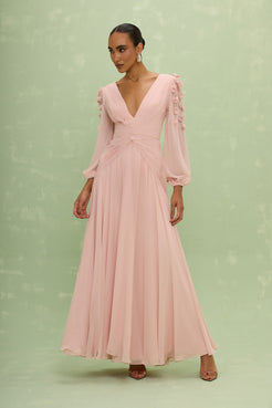 VESTIDO LONGO SILK PLISSE LILA ROSA CLARO