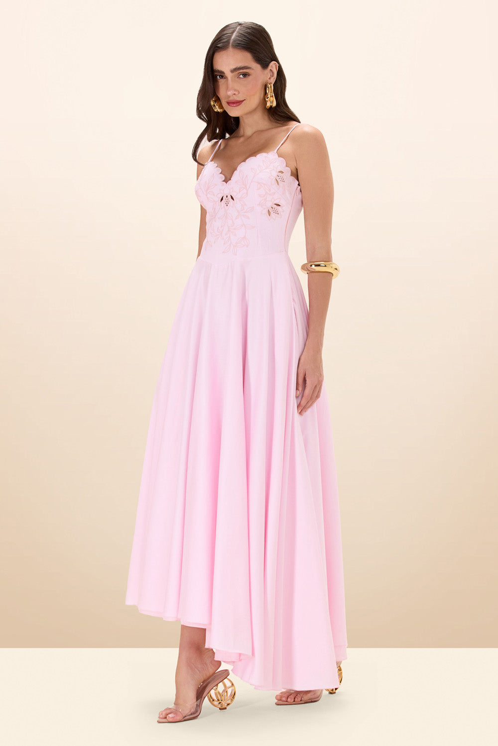 VESTIDO LONGO TRICOLINE LOTUS ROSA CLARO
