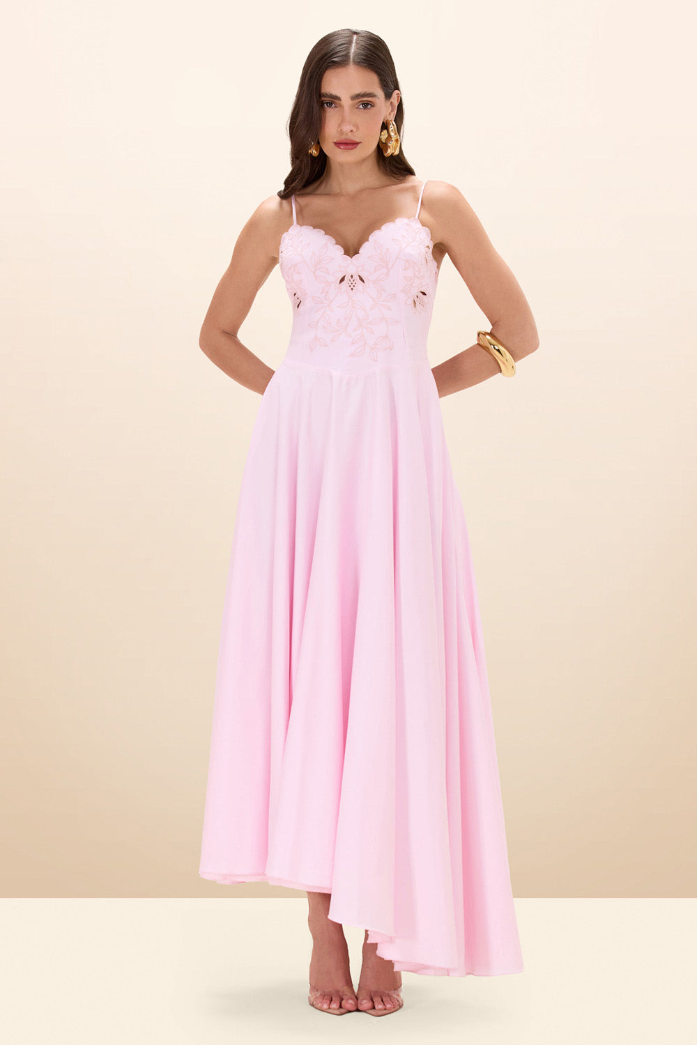 VESTIDO LONGO TRICOLINE LOTUS ROSA CLARO