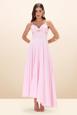 VESTIDO LONGO TRICOLINE LOTUS ROSA CLARO