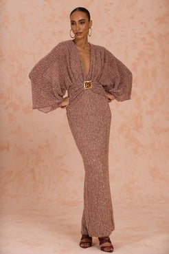 VESTIDO LONGO MALHA GROOVY  MARROM