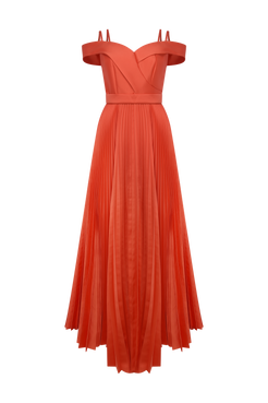 VESTIDO LONGO MIKADO LILIAN LARANJA